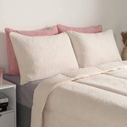 OHS Teddy Fleece 10.5 TOG Coverless Duvet with Pillowcase Bedding Set in Cream - Size: Double - thumbnail 3