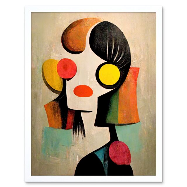 "Artery8 Wall Art Print Minimalist Abstract Pop Art Portrait Art Framed in White - Size: W12"" x H16""" - image 1