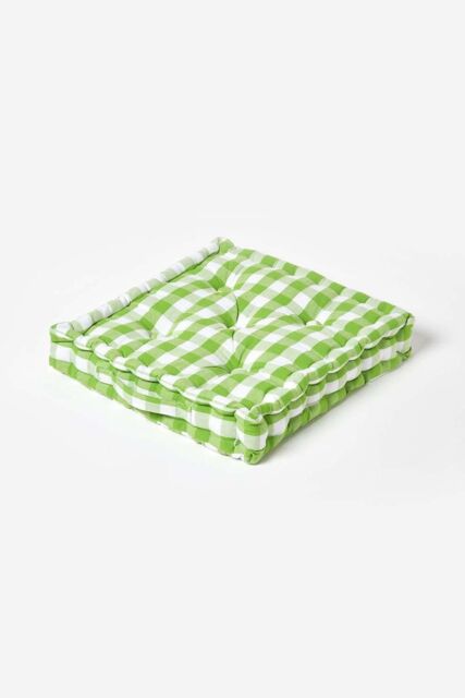 Homescapes Block Check Cotton Gingham Floor Cushion in Green - Size: 50 cm x 50 cm - image 1