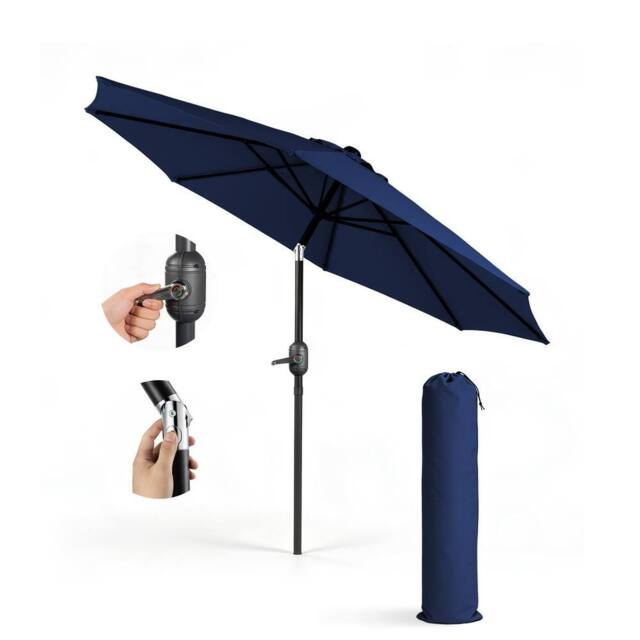 Keplin 2.3m Tilting Parasol Umbrella - Crank & Tilt Sun Shade with Cover in Navy - image 1