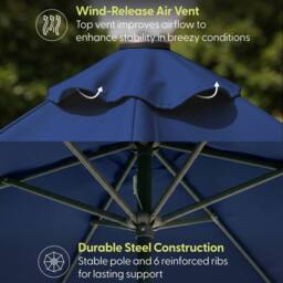 Keplin 2.3m Tilting Parasol Umbrella - Crank & Tilt Sun Shade with Cover in Navy - thumbnail 5