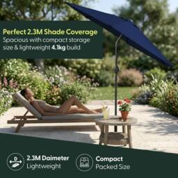 Keplin 2.3m Tilting Parasol Umbrella - Crank & Tilt Sun Shade with Cover in Navy - thumbnail 6