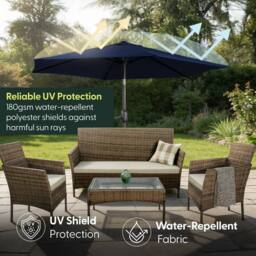 Keplin 2.3m Tilting Parasol Umbrella - Crank & Tilt Sun Shade with Cover in Navy - thumbnail 2