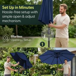 Keplin 2.3m Tilting Parasol Umbrella - Crank & Tilt Sun Shade with Cover in Navy - thumbnail 7