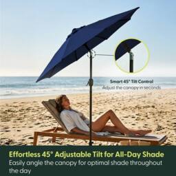 Keplin 2.3m Tilting Parasol Umbrella - Crank & Tilt Sun Shade with Cover in Navy - thumbnail 3