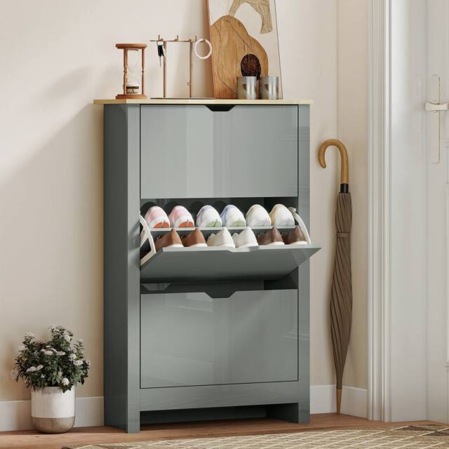 HOMCOM 18-Shoe Storage Cabinet 6 Shelves 3 Drawers Tabletop in Light Grey - image 1