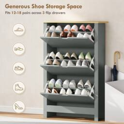 HOMCOM 18-Shoe Storage Cabinet 6 Shelves 3 Drawers Tabletop in Light Grey - thumbnail 5