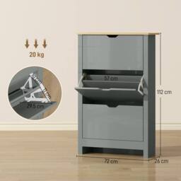 HOMCOM 18-Shoe Storage Cabinet 6 Shelves 3 Drawers Tabletop in Light Grey - thumbnail 3