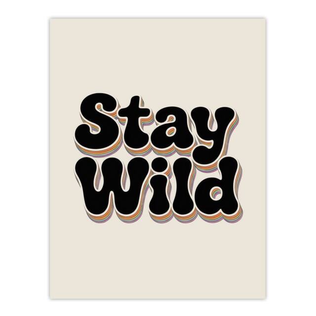 "Artery8 Stay Wild Retro Rainbow Font Typography Wall Art Print in Beige - Size: W12"" x H16""" - image 1