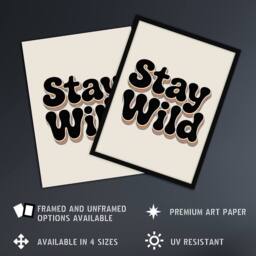 "Artery8 Stay Wild Retro Rainbow Font Typography Wall Art Print in Beige - Size: W12"" x H16""" - thumbnail 2