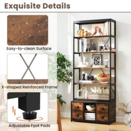 Costway 8-tier Bookshelf Freestanding Bookcase with Storage & Drawers in Brown - thumbnail 3