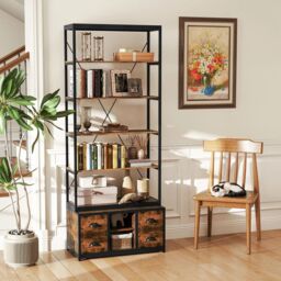 Costway 8-tier Bookshelf Freestanding Bookcase with Storage & Drawers in Brown - thumbnail 5