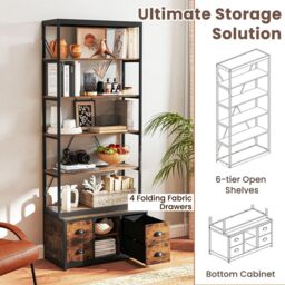 Costway 8-tier Bookshelf Freestanding Bookcase with Storage & Drawers in Brown - thumbnail 6