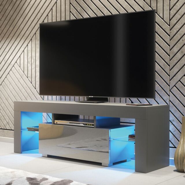 Creative Furniture Floe TV Unit 130cm - A Sleek & Elegant Cabinet with Gloss Doors & LED Lights in Dark Grey - image 1