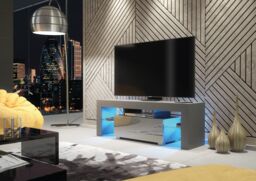 Creative Furniture Floe TV Unit 130cm - A Sleek & Elegant Cabinet with Gloss Doors & LED Lights in Dark Grey - thumbnail 2