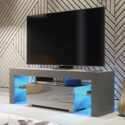 Creative Furniture Floe TV Unit 130cm - A Sleek & Elegant Cabinet with Gloss Doors & LED Lights in Dark Grey