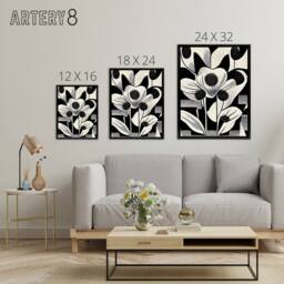 "Artery8 Abstract Flowers Floral Black White Framed Canvas Wall Art Print - Size: W12"" x H16""" - thumbnail 4