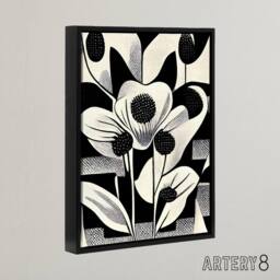 "Artery8 Abstract Flowers Floral Black White Framed Canvas Wall Art Print - Size: W12"" x H16""" - thumbnail 2