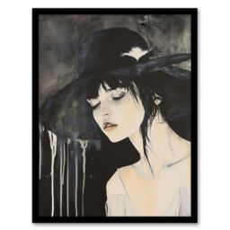 "Artery8 Beautiful Woman in Hat Painting Goth Timeless Framed Art Print in Black - Size: W12"" x H16""" - thumbnail 1
