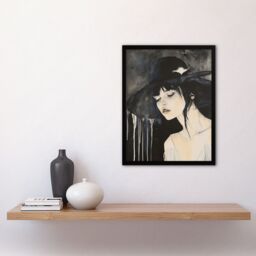 "Artery8 Beautiful Woman in Hat Painting Goth Timeless Framed Art Print in Black - Size: W12"" x H16""" - thumbnail 4
