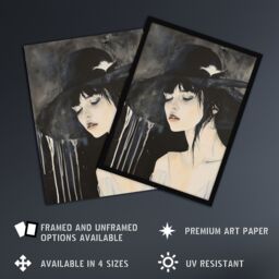 "Artery8 Beautiful Woman in Hat Painting Goth Timeless Framed Art Print in Black - Size: W12"" x H16""" - thumbnail 2