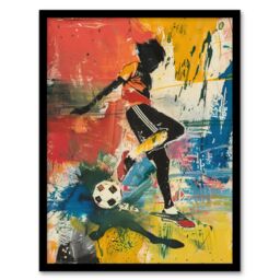"Artery8 Colourful Footballer Ball Painting Bright Bold Framed Art Print - Size: W12"" x H16""" - thumbnail 1