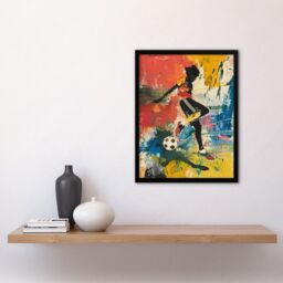 "Artery8 Colourful Footballer Ball Painting Bright Bold Framed Art Print - Size: W12"" x H16""" - thumbnail 4