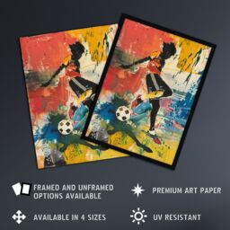 "Artery8 Colourful Footballer Ball Painting Bright Bold Framed Art Print - Size: W12"" x H16""" - thumbnail 2