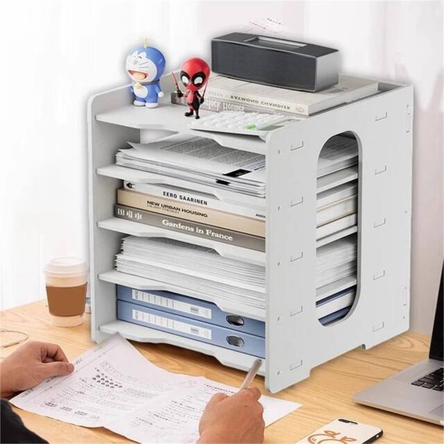 Havendro 5Tier Desktop File Holder A4 Paper Storage Tray Office in White - Size: 0.6m2 - image 1