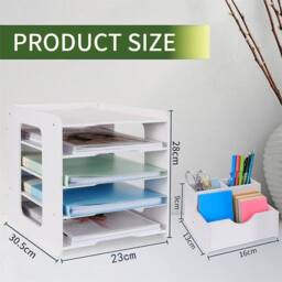 Havendro 5Tier Desktop File Holder A4 Paper Storage Tray Office in White - Size: 0.6m2 - thumbnail 3