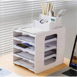Havendro 5Tier Desktop File Holder A4 Paper Storage Tray Office in White - Size: 0.6m2 - thumbnail 4