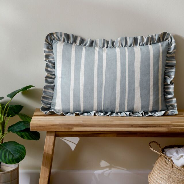 Furn Carmon Stripe Ruffle Cushion in Blue - Size: 40 cm x 60 cm - image 1