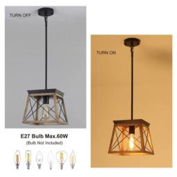 NIVOR 1-Light Rustic Lantern Chandelier Adjustable Cage Wooden Pendant in Brown - thumbnail 3