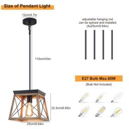 NIVOR 1-Light Rustic Lantern Chandelier Adjustable Cage Wooden Pendant in Brown - thumbnail 2