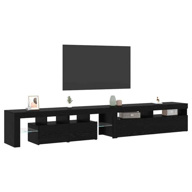 Berkfield Home TV Cabinets 2 pcs with LED Lights Black Oak Engineered Wood - image 1