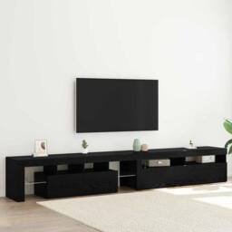 Berkfield Home TV Cabinets 2 pcs with LED Lights Black Oak Engineered Wood - thumbnail 2