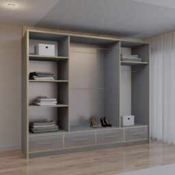 Sliding Wardrobes 4U Modern High Gloss Sliding Wardrobe with LED Light 253cm x 220cm in Grey - Size: 253 cm x 220 cm - thumbnail 3