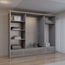 Sliding Wardrobes 4U Modern High Gloss Sliding Wardrobe with LED Light 253cm x 220cm in Grey - Size: 253 cm x 220 cm - thumbnail 2