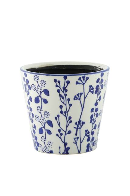 KDMD Hortus White & Blue Perth Floral Pot 21.5cm H x 22cm Dia - image 1