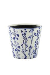 KDMD Hortus White & Blue Perth Floral Pot 21.5cm H x 22cm Dia