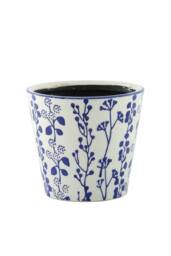 KDMD Hortus White & Blue Perth Floral Pot 21.5cm H x 22cm Dia - thumbnail 2