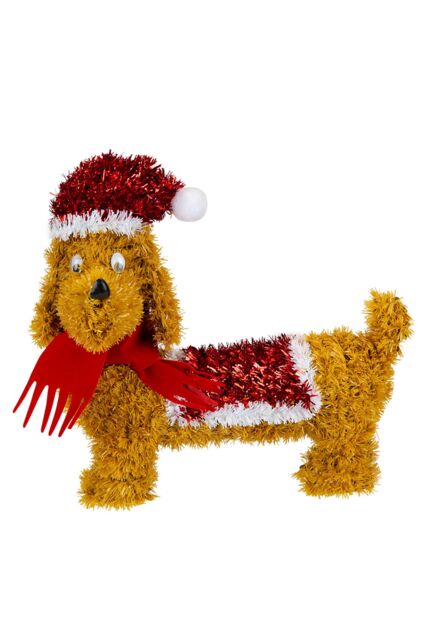 VFM e-Store Christmas Decoration Tinsel Sausage Dog X 1 25cm x 11cm Dog 25cm in Brown - Size: 25 cm x 11 cm - image 1