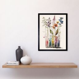 "Artery8 Wall Art Print Wildflowers Rainbow Colour Water Glass Test Tubes Art Framed in Black - Size: W12"" x H16""" - thumbnail 2