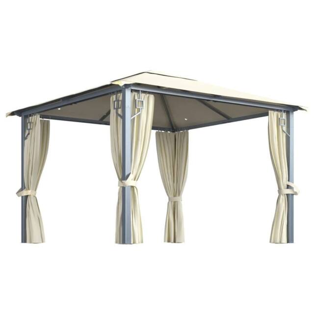 Berkfield Home Gazebo with Curtain&LED String Lights 3x3 m Cream Aluminium in Beige - image 1