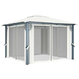 Berkfield Home Gazebo with Curtain&LED String Lights 3x3 m Cream Aluminium in Beige - thumbnail 4