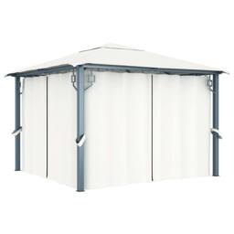 Berkfield Home Gazebo with Curtain&LED String Lights 3x3 m Cream Aluminium in Beige - thumbnail 3
