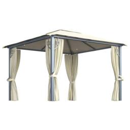 Berkfield Home Gazebo with Curtain&LED String Lights 3x3 m Cream Aluminium in Beige - thumbnail 1