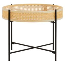 Orsina Natural Rattan Top Coffee Table With Cross Legs, Hand Woven Square Webbed Table, Sleek Wooden Coffee Table
