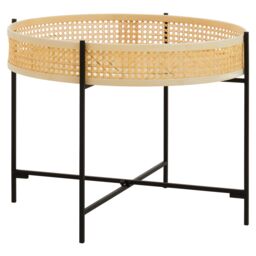 Orsina Natural Rattan Top Coffee Table With Cross Legs, Hand Woven Square Webbed Table, Sleek Wooden Coffee Table - thumbnail 2