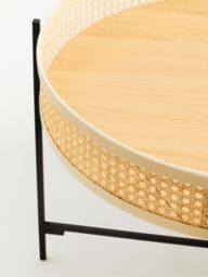 Orsina Natural Rattan Top Coffee Table With Cross Legs, Hand Woven Square Webbed Table, Sleek Wooden Coffee Table - thumbnail 5